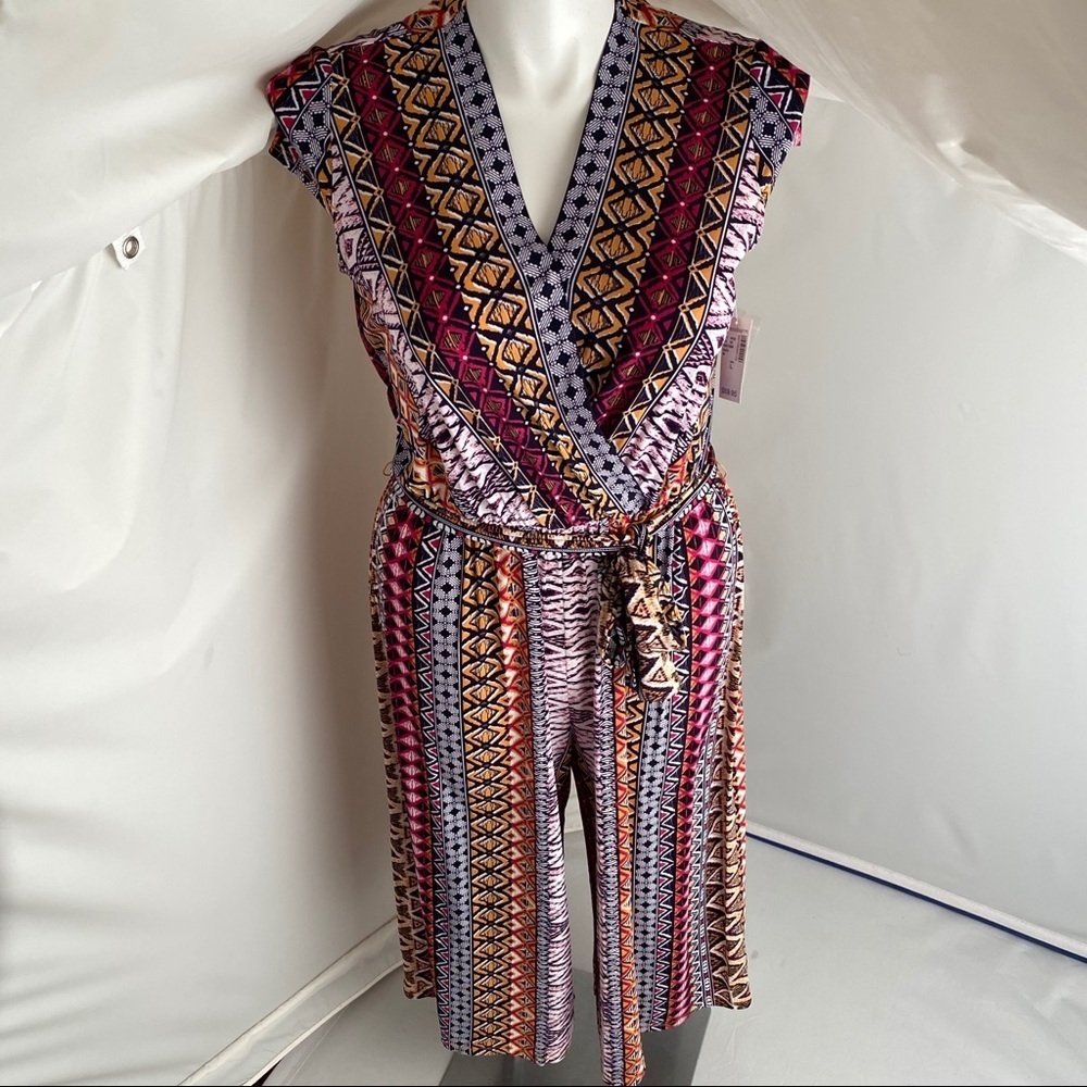 Dressbarn multicolor faux wrap cropped jumpsuit L
